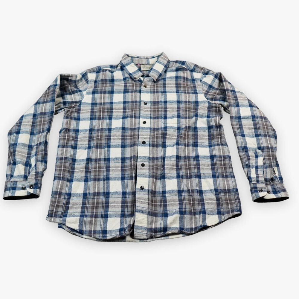LL Bean Flannel Shirt Plaid Mens 52" chest (XL?) Blue Brown